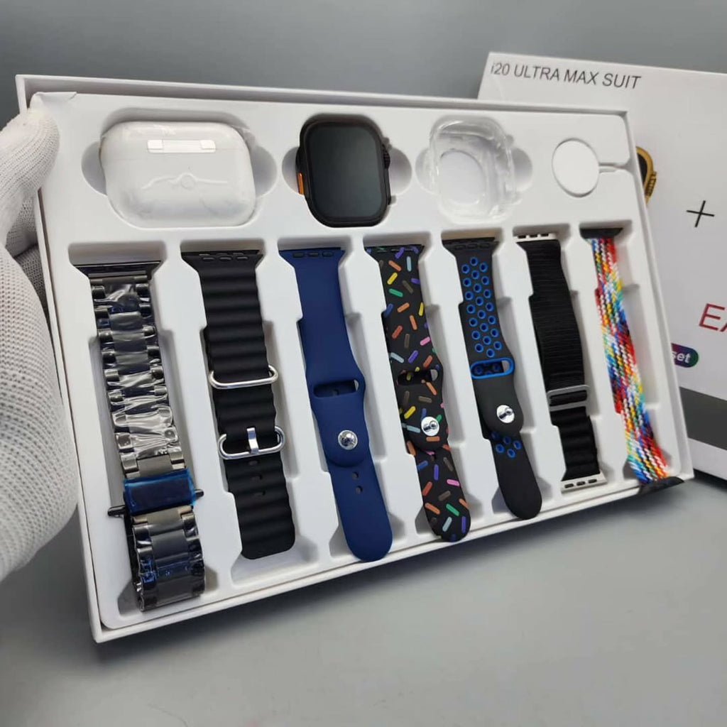 i20 Ultra Suit Smartwatch (Black) + AirPods